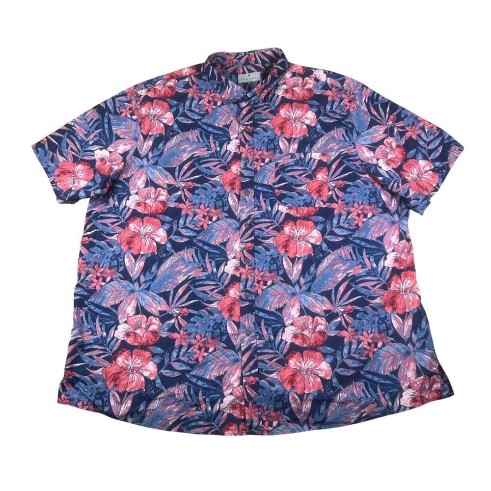 Oak Hill Mens 3XLT Floral Tropical Button Up Shirt Blue Red 100% Cotton Big Tall